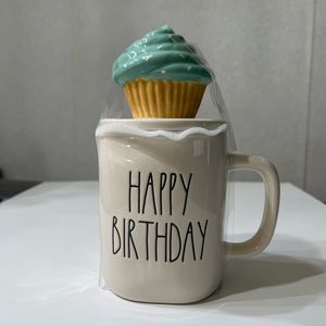 Rae Dunn Happy Birthday Mug with Cupcake Top NEW!  HTF!